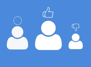 blue background with three people icons with a symbol over each's head circle, thumb up and thumb down representing webinar review